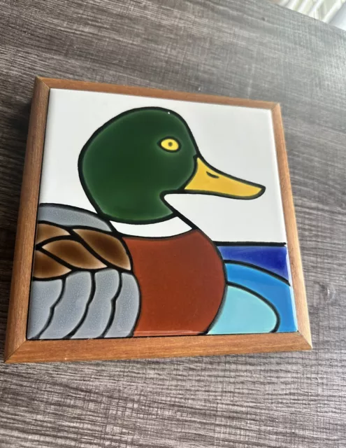 Duck Picture in Glaze Tile Wood Framed Wall Art Trivet Dave & Barbara