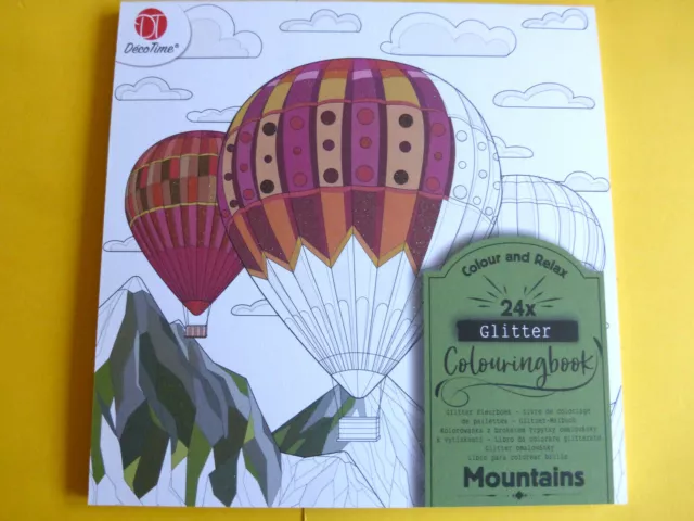 Malbuch für Erwachsene 24 Vorlagen Mountains mit Glitzer ca:21x21cm