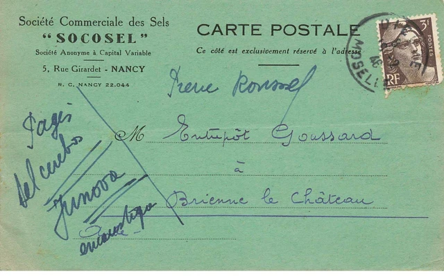 54 Nancy #32542 Socosel Societe De Sels Carte Publicitaire