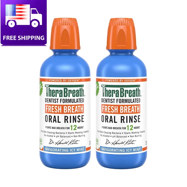 Therabreath Fresh Breath Dentist Formulated Oral Rinse, Icy Mint, 16 Fl Oz (Pack