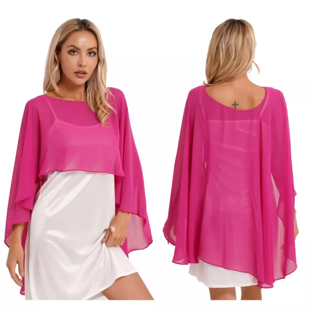 US Women Capes Capelets Soft Chiffon High Low Shawls &Wraps Shrug Party Dress