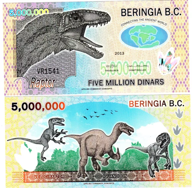 BERINGIA B.C. Billet 5000000 5 Million DINARS 2013 Dinosaurs POLYMER UNC NEUF