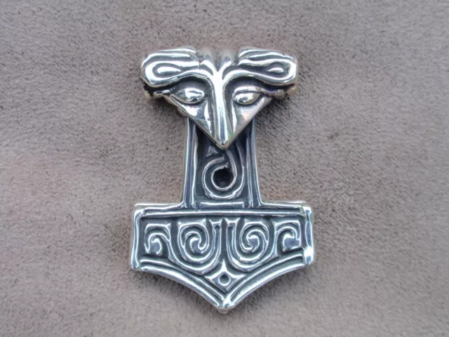 asatru thors hammer rare raven head sterling silver  nordic  norse pagan viking