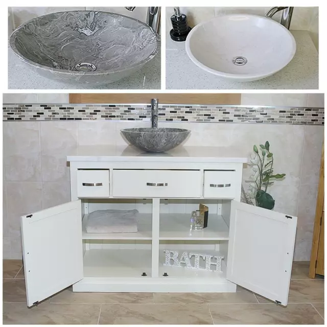 Bathroom Vanity Unit | White Wash Stand White Marble Top & Stone Basin