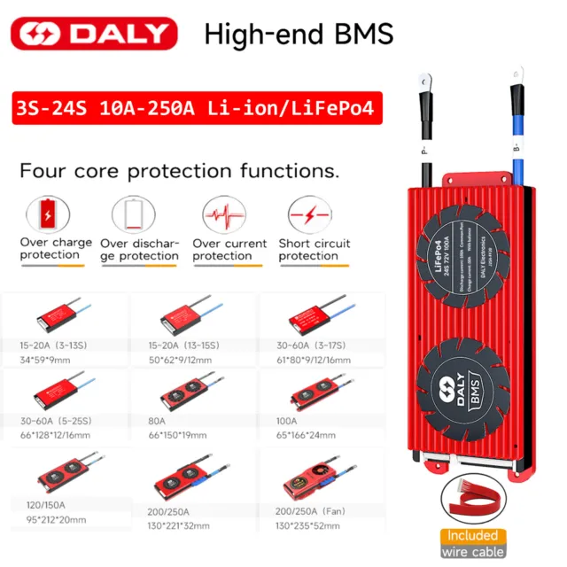 Daly BMS 3S-24S 10A-250A Li-ion LiFePo4 Battery Protection Board w/Balance Lot