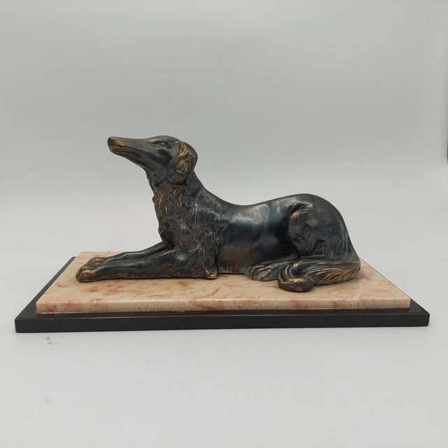 Antique Art Deco Bronze French Borzoi Dog Statue Sculpture Patinated STUNNING