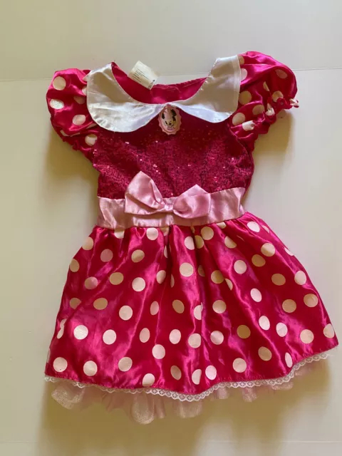 Disney MINNIE MOUSE Dress Up Costume Pink Bow Dress Size 4-6 Polka Dot Tulle