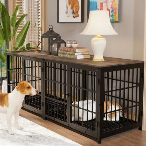 XXL Large Wood Dog Crate End Table Elevated Pet Dog Cage Kennel Lattice Playpen