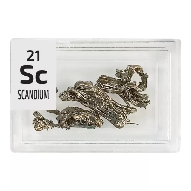 Scandium Metal Dendritic Crystalline 99.99% Sc Sample in Periodic Element Tile