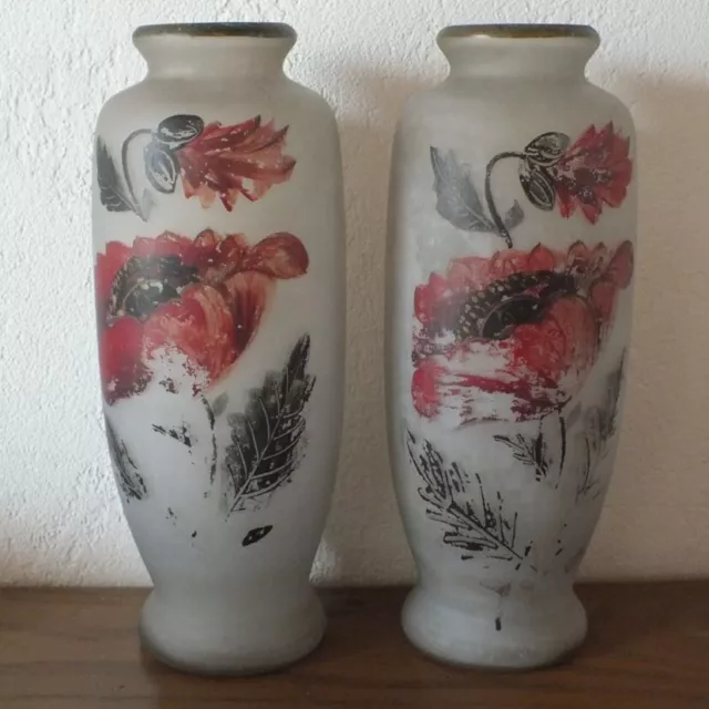 Paire de vases anciens Pâte de Verre - Période Art Déco - Signé Prior
