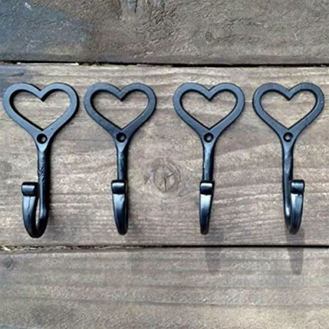 3/5 x Cast Iron Heart Coat Hat Hook Key Holder Vintage Shabby Chic Antique Hooks