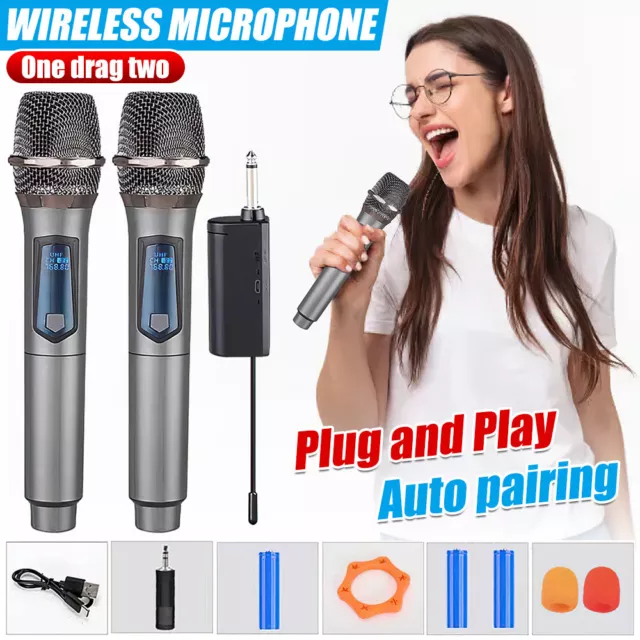2x Wireless Microphone UHF Professional Handheld Mic System Receiver for Karaoke
