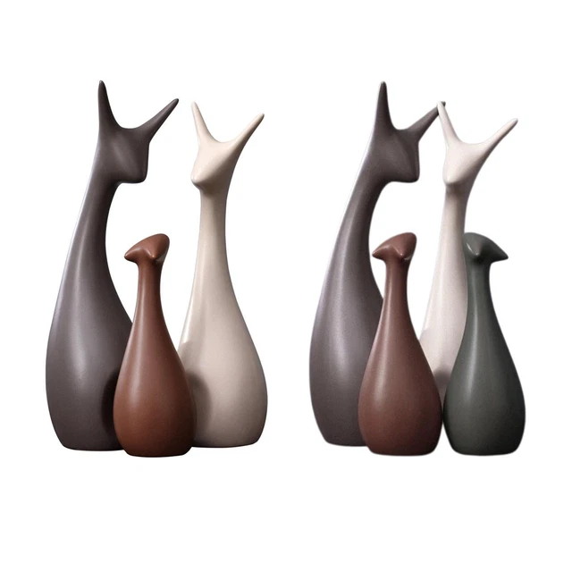 3 x nordische Keramik Ornamente, moderne Tierfigur, Hirsch Statue, Skulptur,