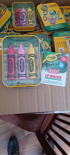 Rare Christmas special collectable Lip Smacker Crayola 3 Pc Lip balm in tin. NEW