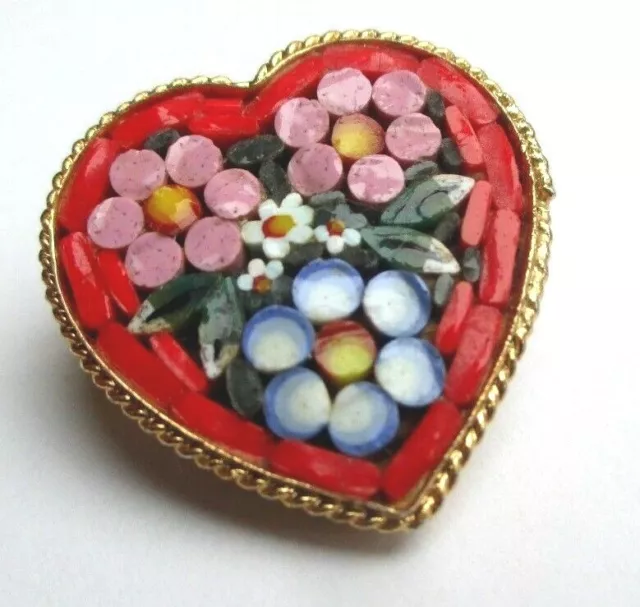 Ancienne broche couleur or cœur micro mosaïque rare bijou vintage collection