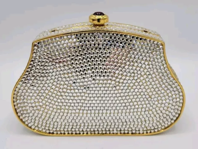 Judith Leiber Silver Crystals Evening Shoulder Bag Clutch Minaudiere Vintage