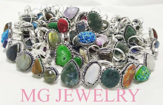 Sale ! Wholesale Bulk ! 350Pcs Mix Ring Lot Gemstone 925 Sterling Silver Overlay