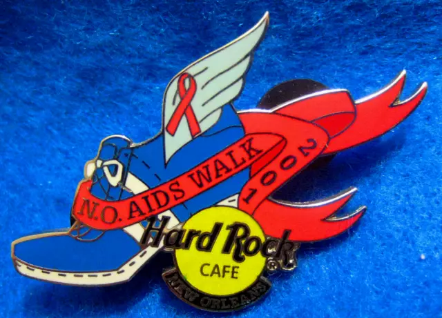 NEW ORLEANS AIDS WALK CHARITY RED RIBBON BLUE RUNNING SHOE 01 Hard Rock Cafe PIN