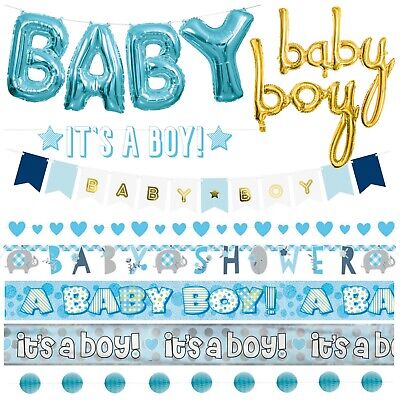 Boys Baby Shower Banners - Blue Decorations, Foil,Jointed, Ribbon,Garlands,Giant