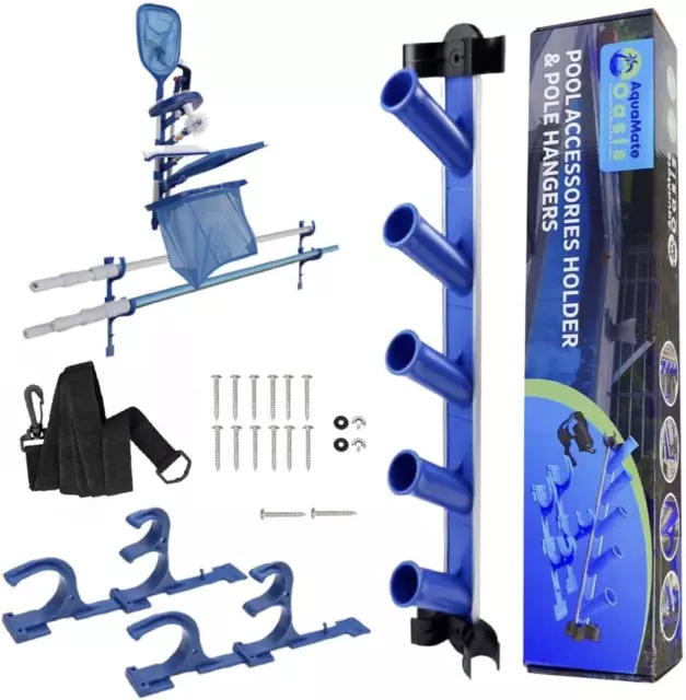 Pool Accessory Holder, Pole Hangers & Hose Strap Perfect Organise Caddy Rack Kit