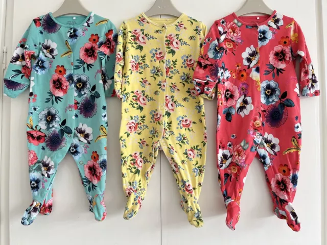 Baby Girls NEXT 3-6 Months Babygrow Sleepsuit Bundle Colourful Flowers