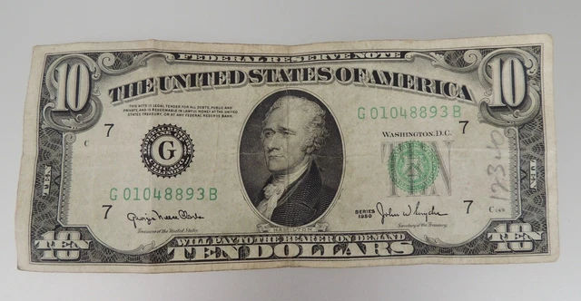 1950 Chicago $10 Federal Reserve Note Green Seal Ten Dollar Bill G01048893B