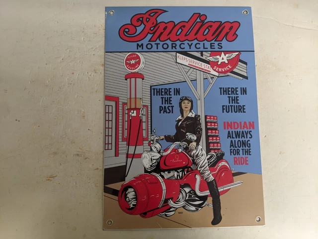Large Vintage Old 1951 Indian Motorcycles Porcelain Gas Station Heavy Metal Sign