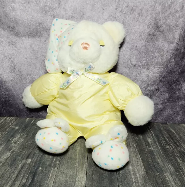 80s Dan Dee Sleeping Rattle Bear Nylon Puffalump Plush Yellow & White Bunny PJs