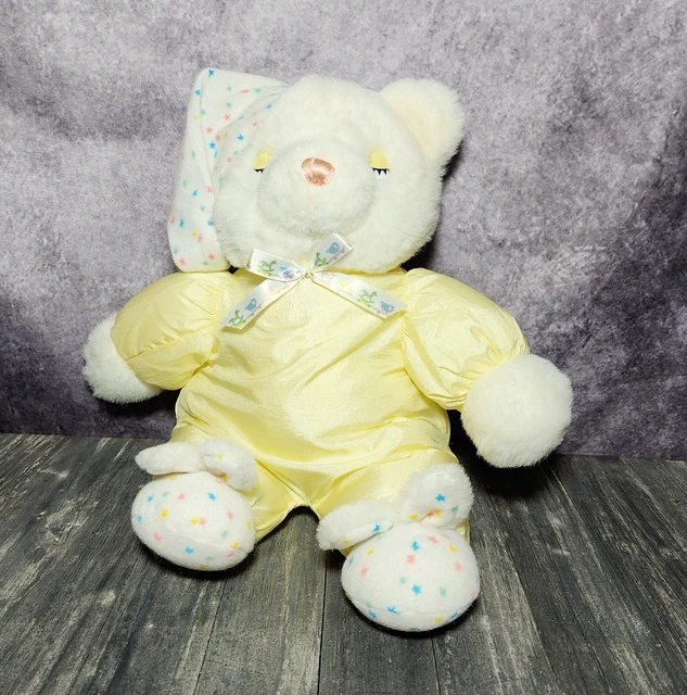80s Dan Dee Sleeping Rattle Bear Nylon Puffalump Plush Yellow & White Bunny PJs