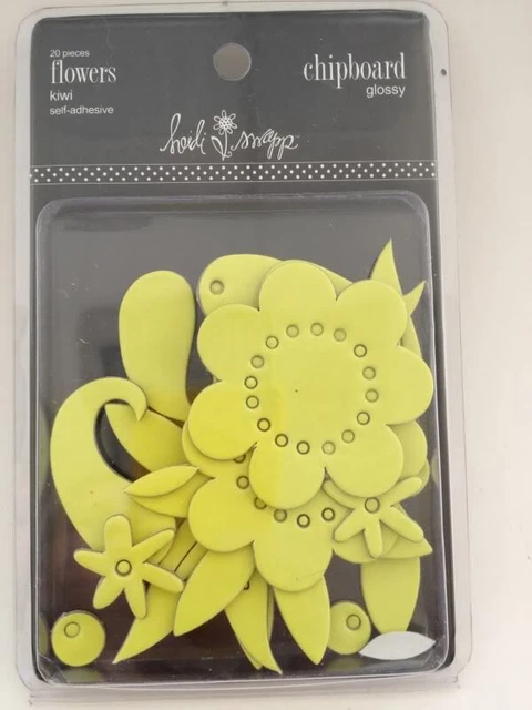 Heidi Swapp Chipboard Flores Verde Lima 20 piezas Kiwi Autoadhesivo Raro