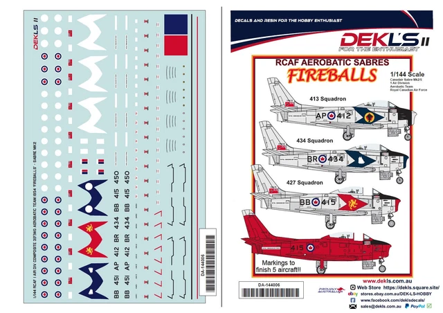 1/144 DECALS CANADAIR Sabre - RCAF 'Fireballs' Aerobatic Team DEKL's II ...