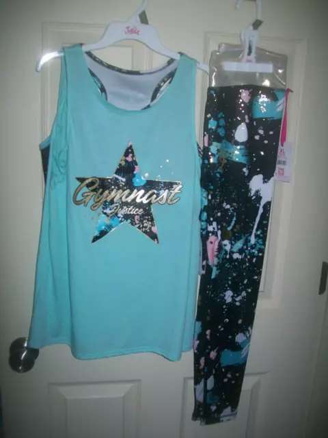 NWT GIRLS JUSTICE DANCE SHIRT & LEGGINGS SZ large 12-14 l