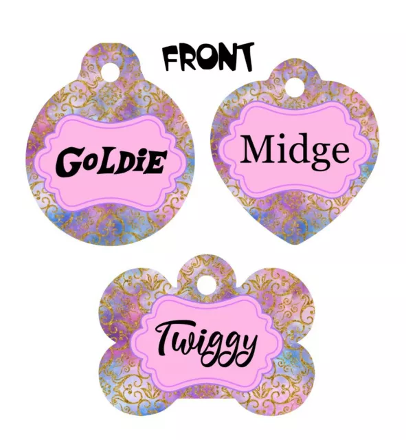 Pet ID Tag Gold Foil Personalized Custom Double Sided Pet Tag w/name & number