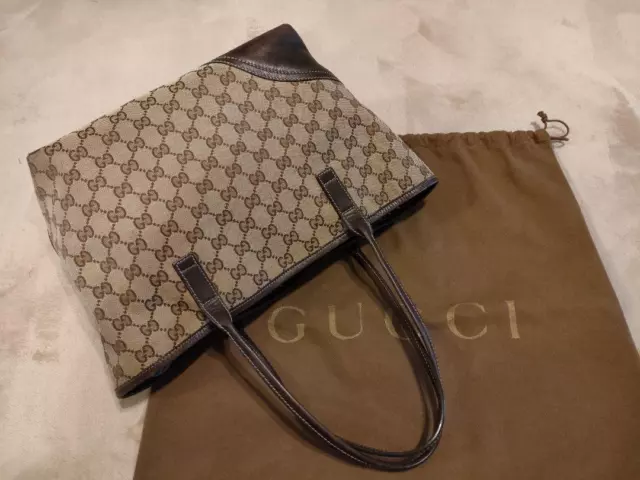 GUCCI TOTE BAG Shoulder GG Canvas Leather Brown Women Authentic MBa0433 ...
