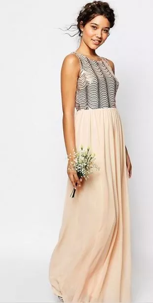 TFNC WEDDING Sequin Maxi Dress with Open Back (NUDE ) RRP £65.00 size 10 3