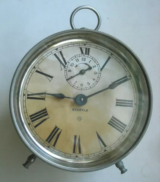 Startle Ansonia Clock Co Alarm Antique Vintage For Parts or Repair Peg Leg