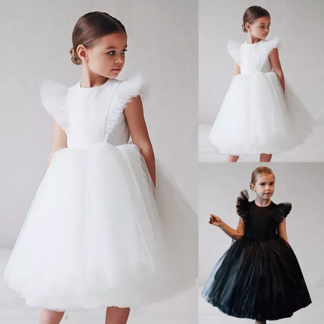 Toddler Kids Baby Girls Ruffle Pageant Party Wedding Tulle Dress Short Sleeves