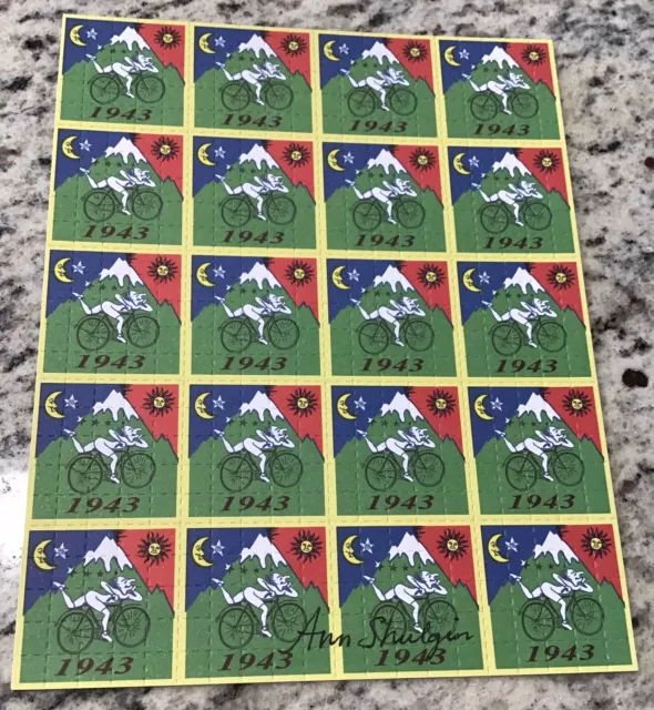 BLOTTER ART 1943 LSD BIKE RIDE SIGNED BY ANN SHULGIN Perforated Sheet