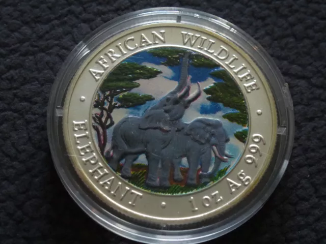 5000 Kwacha Zambia 2003 African Wildlife Elephant 1oz 999 Silber Farbig