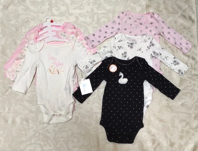714A~ Cloud Island 4 pack Long Sleeve Bodysuit Baby Girl 3-6M NWT & 3 Carters