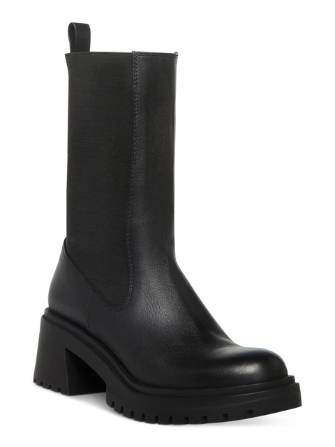 STEVE MADDEN WOMENS Pampered Black Nubuck Leather Block Heel Pumps