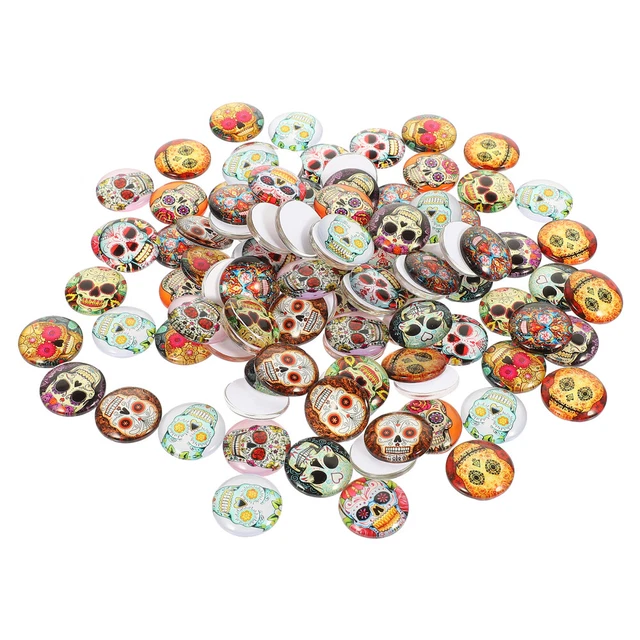 100 Pcs Halloween Skull Flatback Dome Armband-Anhänger Runde Cabochons Glas Bisu