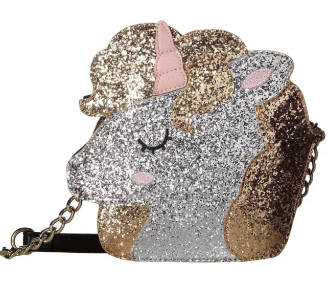 Luv Betsey Johnson Kitsch Unicorn Crossbody Bag Gemz Glitter Purse Silver Gold