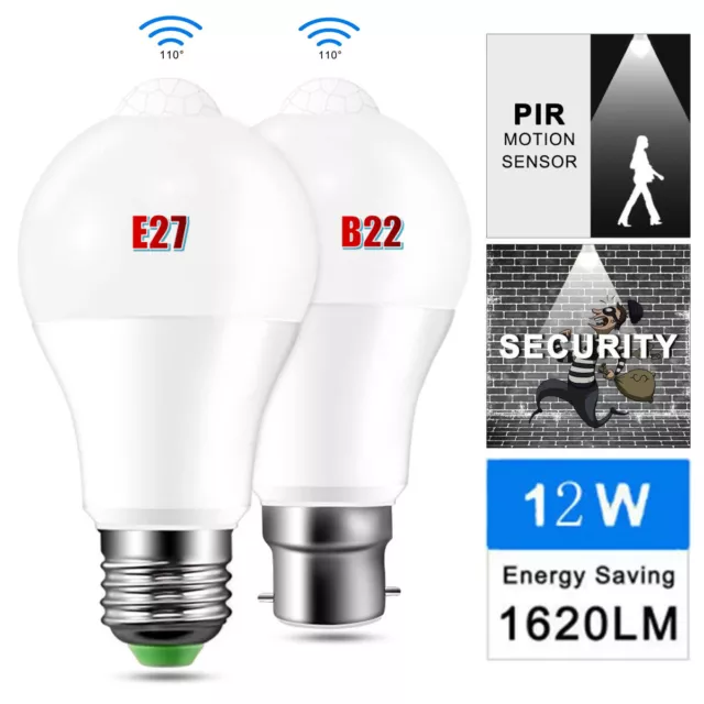 E27/B22 12W PIR Sensor Motion Smart LED Bulb Light Lamp Globe Home Energy Saving