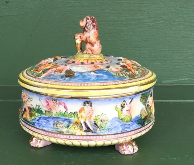 Vintage GB R. Capodimonte Italian Lion Footed Candy Dish Trinket Box Numbered