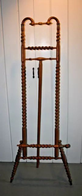Antq Barley Twist Turned Bent Wood Stick & Ball Easel Art Painting Display Stand