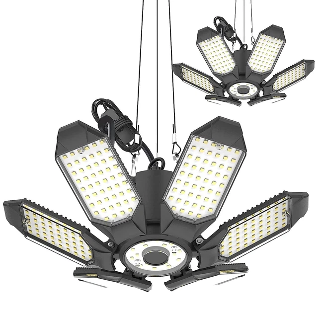 2 Pack 220W Linkable Garage Ceiling Lights  Plug in LED Light Hanging Lamp