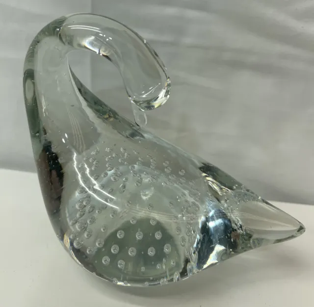 Paperweight Clear Hand Blown Art Glass Controlled Bubbles Swan Bird Figurine