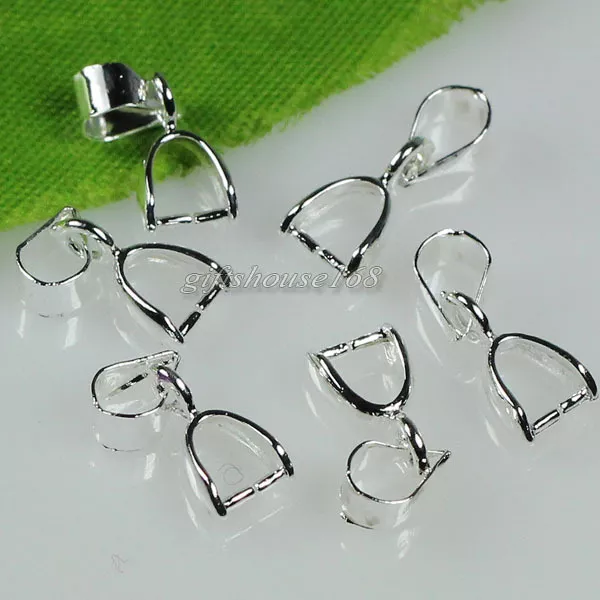 14x5mm Silver Plated Copper Pendant Pinch Bails Connector Clasps 50pcs