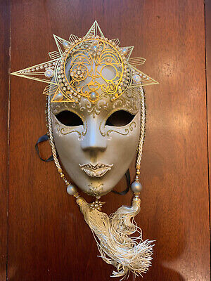 Italian Venetian Full Face Mask Metal Sun Decoration or Wearable